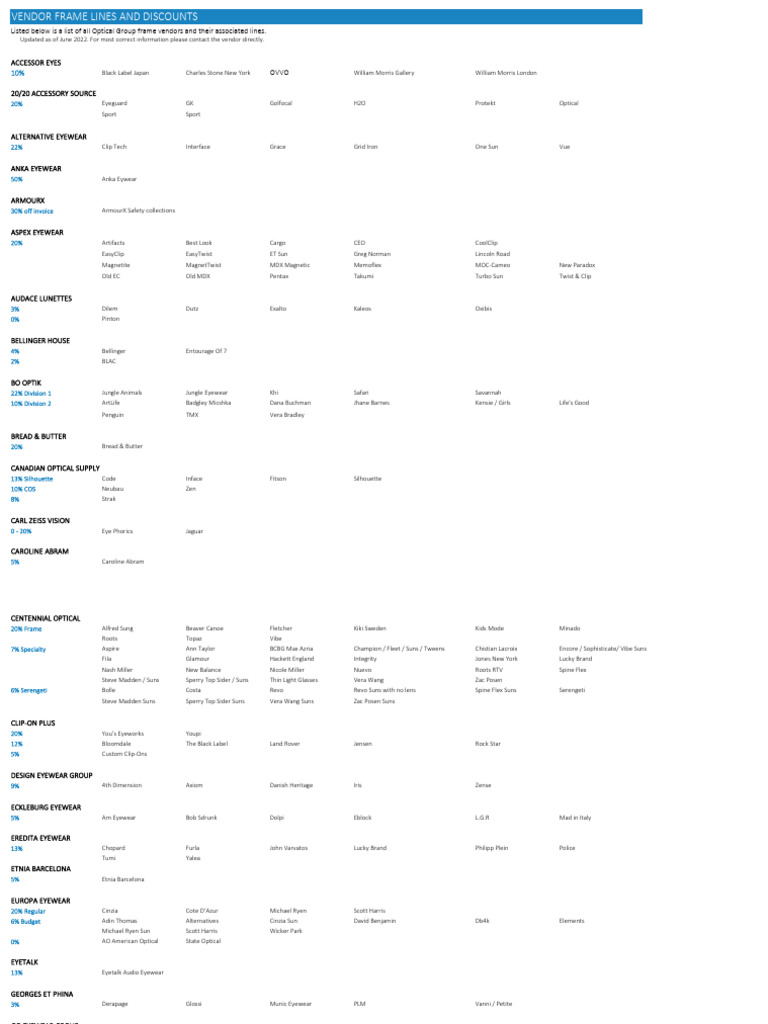 Preferred Vendor Frame Lines | PDF