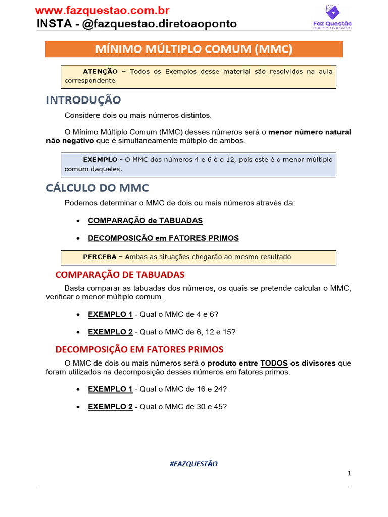 MATEMÁTICA BÁSICA - MMC e MDC | PDF | Número primo | Aritmética