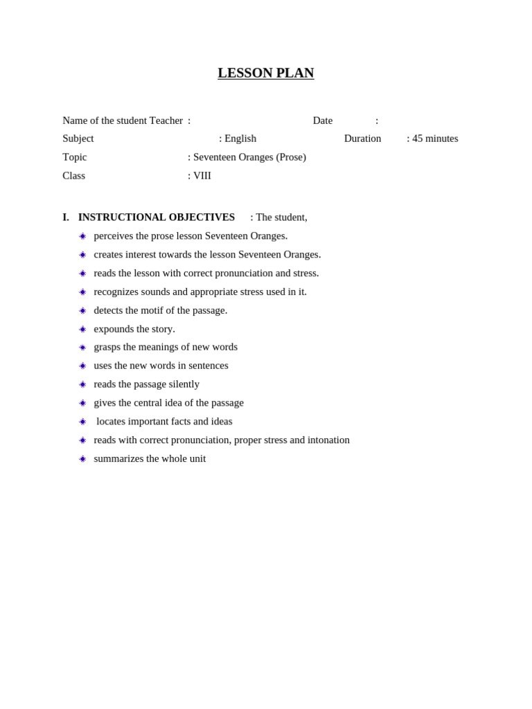 LESSON PLAN (Prose) | PDF | Lesson Plan | Human Communication