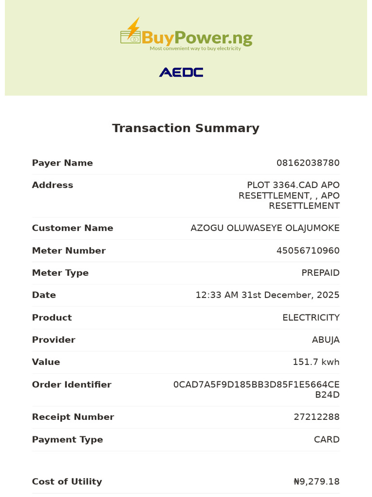 Transaction 0cad7a5f9d185bb3d85f1e5664ceb24d Buypower | PDF