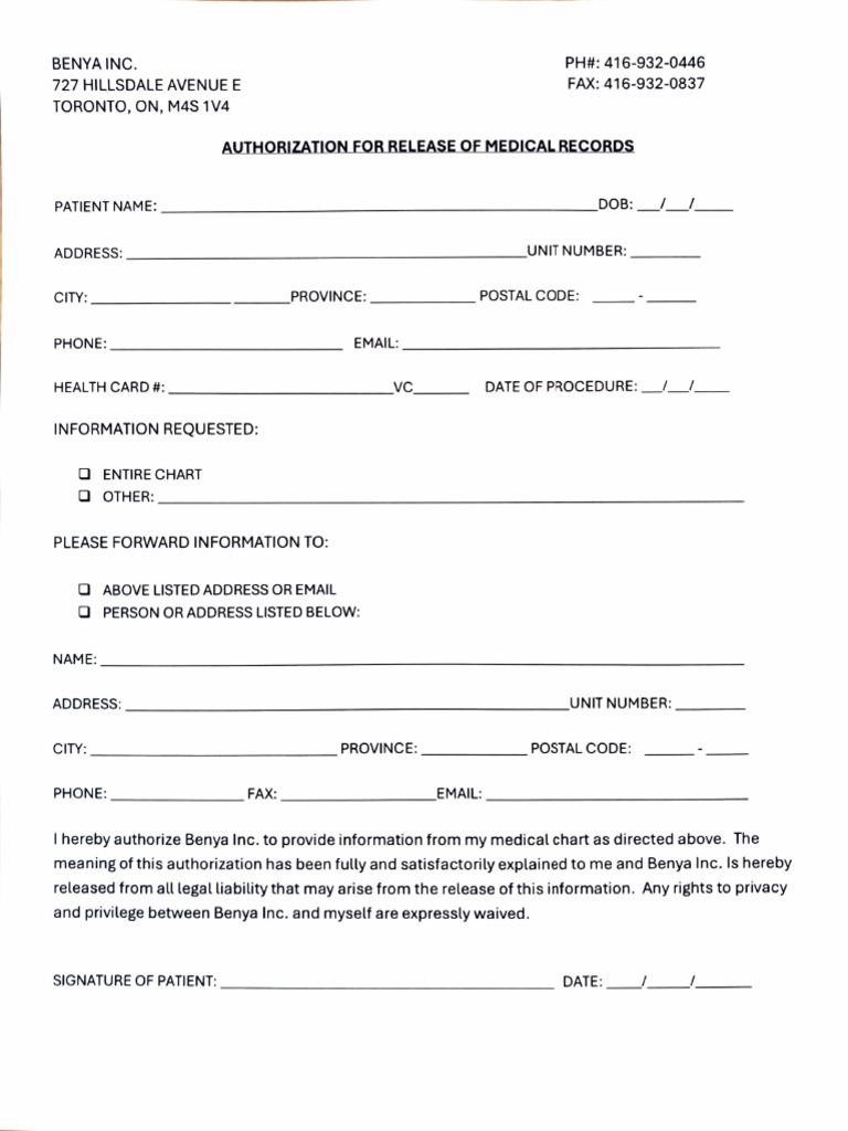 Authorization for Release of Medical Records (Fillable Form) | PDF