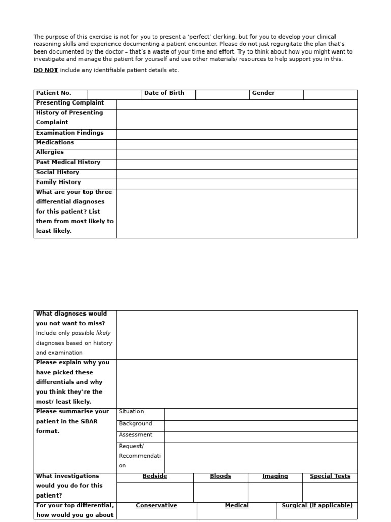 Clerking Form for Acute Medicine (Mantle Cell Lymphoma) | PDF