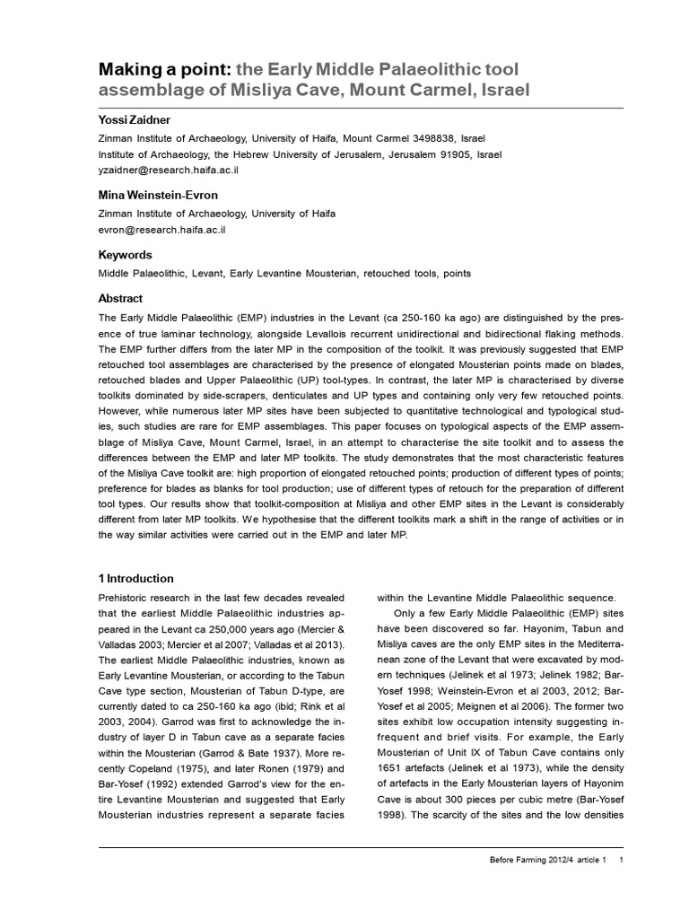 Making a Point the Early Middle Paleolit | PDF | Paleolithic | Stone Age