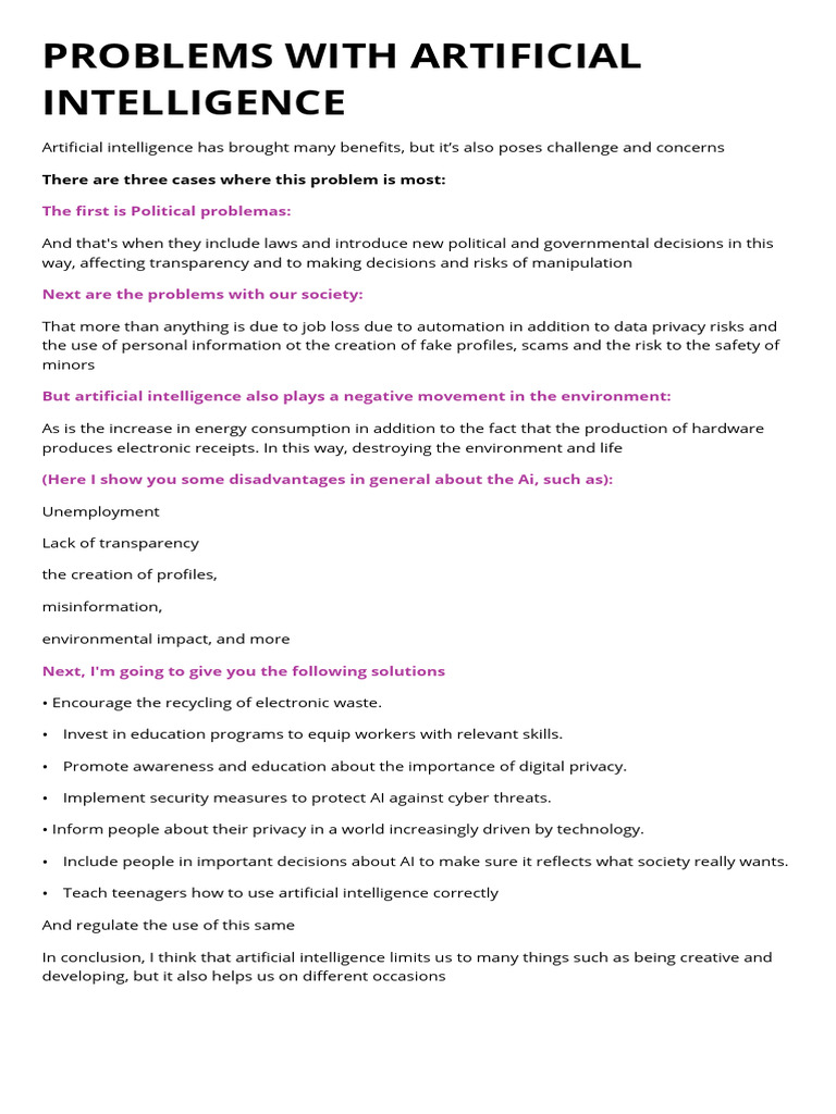 Problems With Artificial Intelligence | PDF