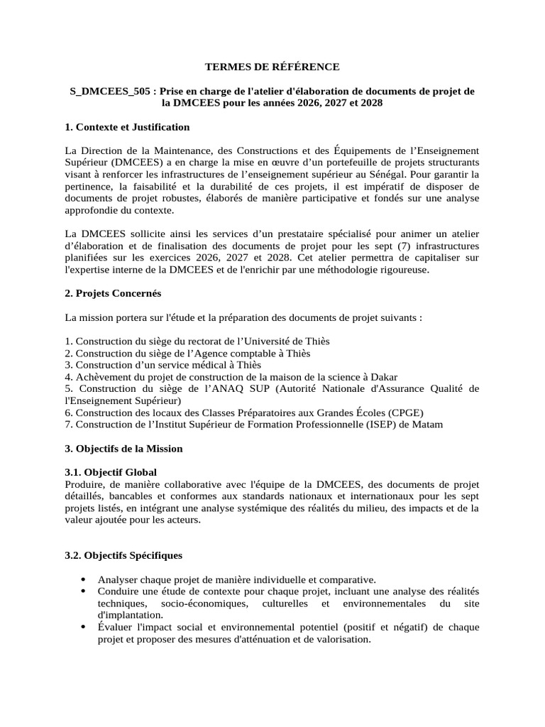 Termes de Référence 2 | PDF | Gestion de projet | Budget