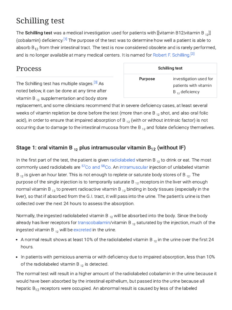 Schilling Test - Wikipedia | PDF | Medical Specialties | Clinical Medicine