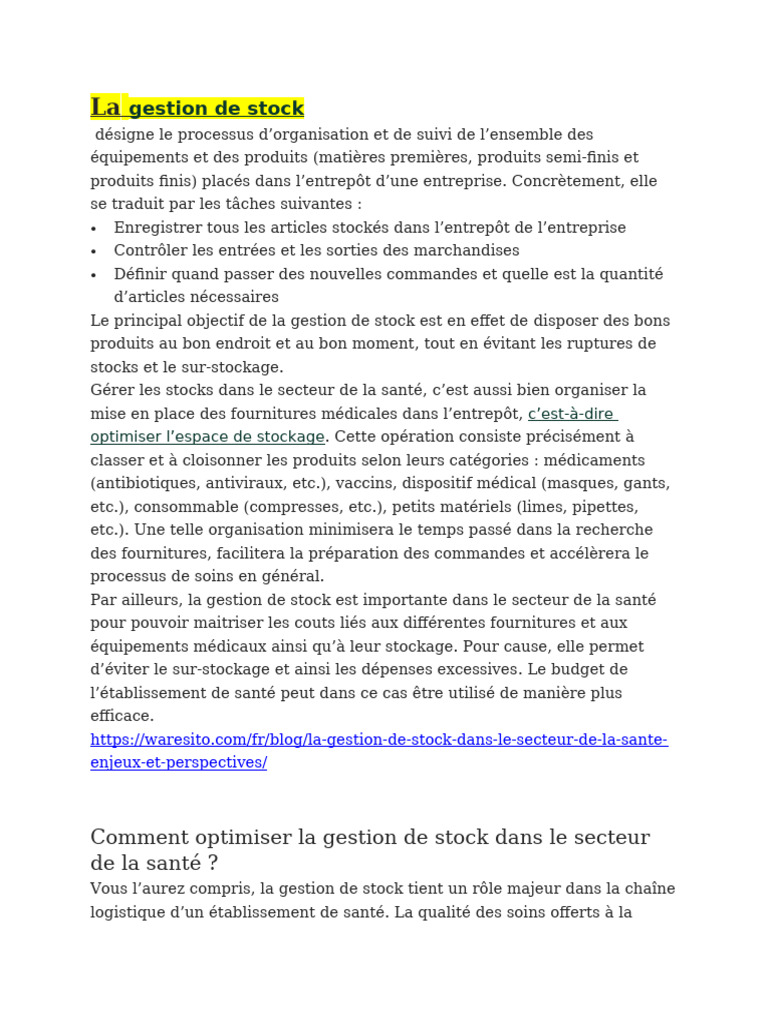 La Gestion de Stock | PDF | Stock | Entrepôt