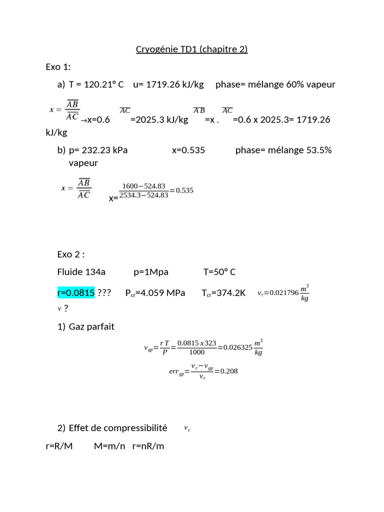 Cryogénie TD1 - Solution | PDF