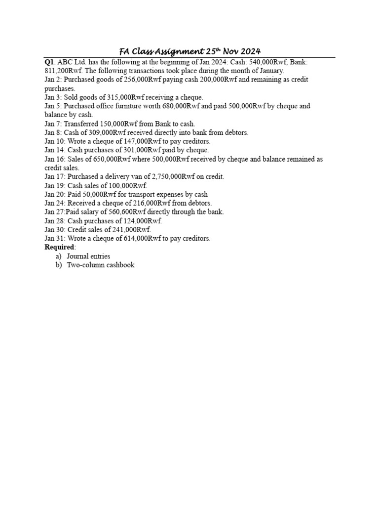 FA Class Assignment 25th Nov 2024 | PDF