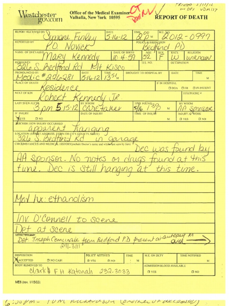 Mary Kennedy autopsy report