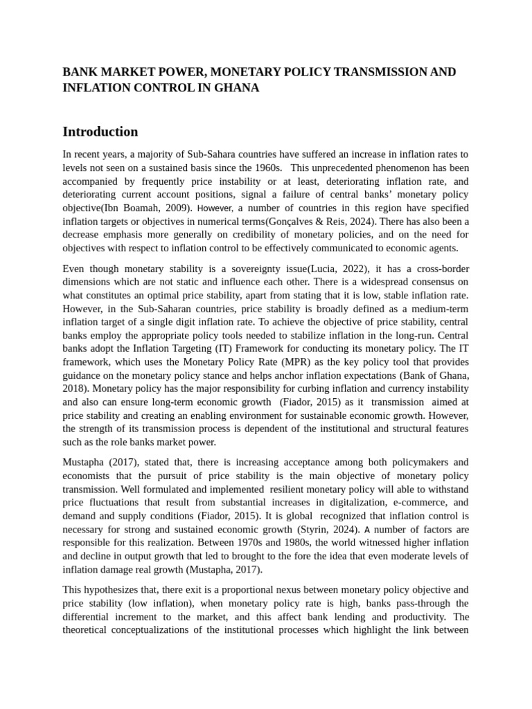 Bank Market Power, Monetary Policy Transmission and Inflation Control ...