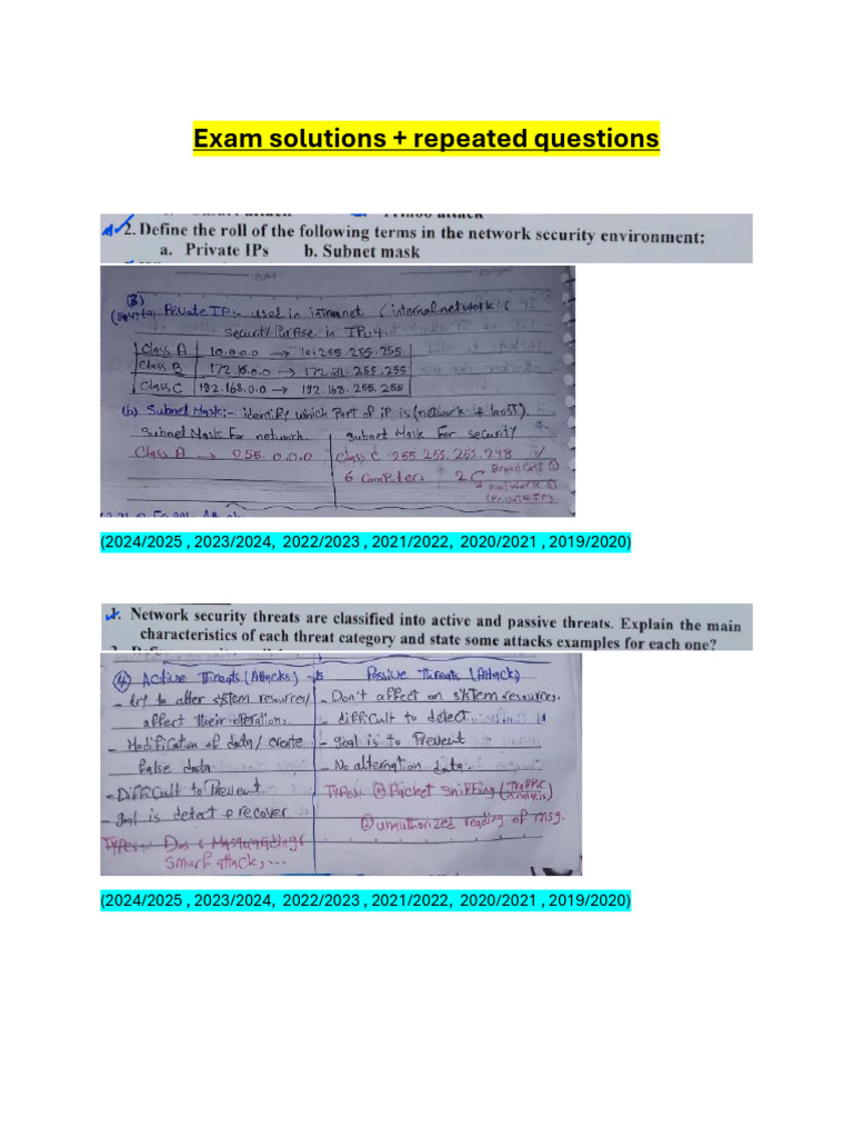 Exam Solutions + Repeated Questions | PDF