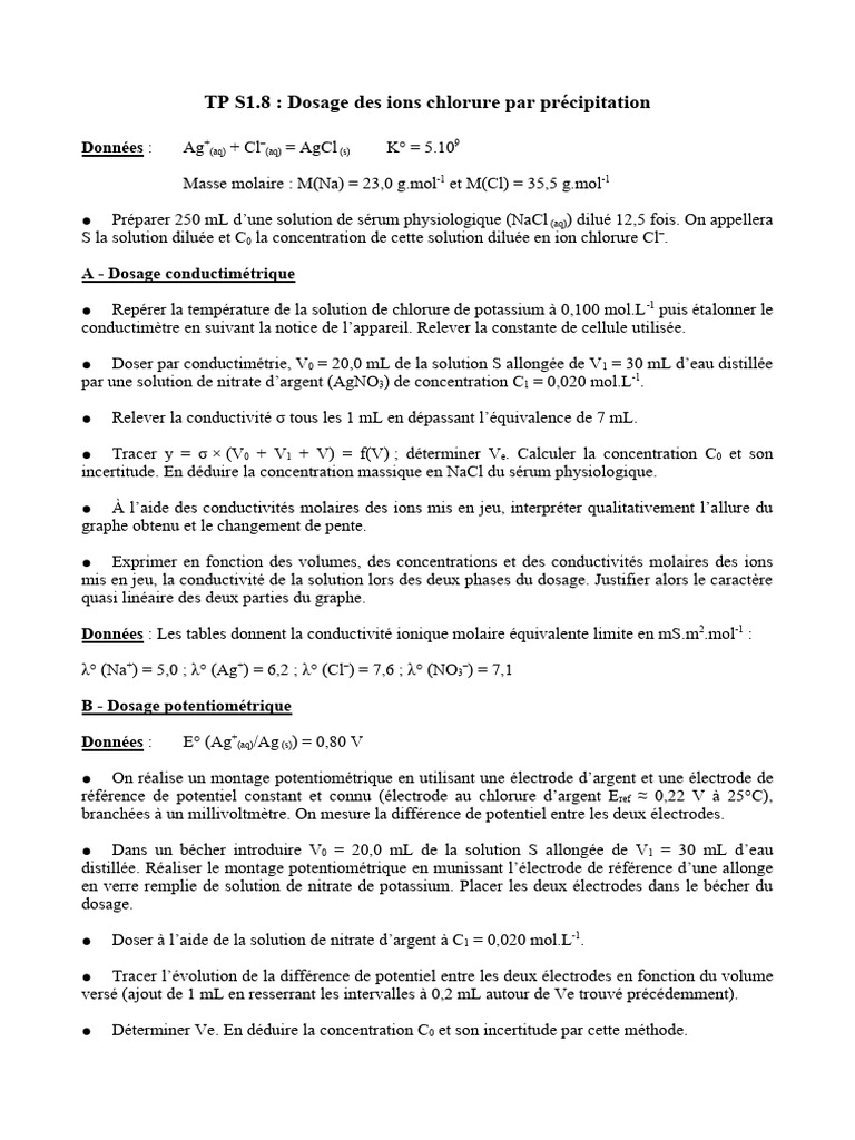 TP S1.8 Dosage Par Des Réactions de Précipitation | PDF | Ion ...