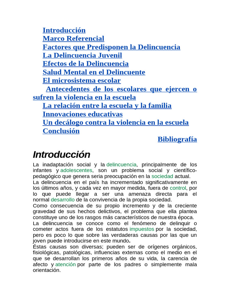 Delincuencia Infantil en Los Colegios | PDF | La delincuencia juvenil ...