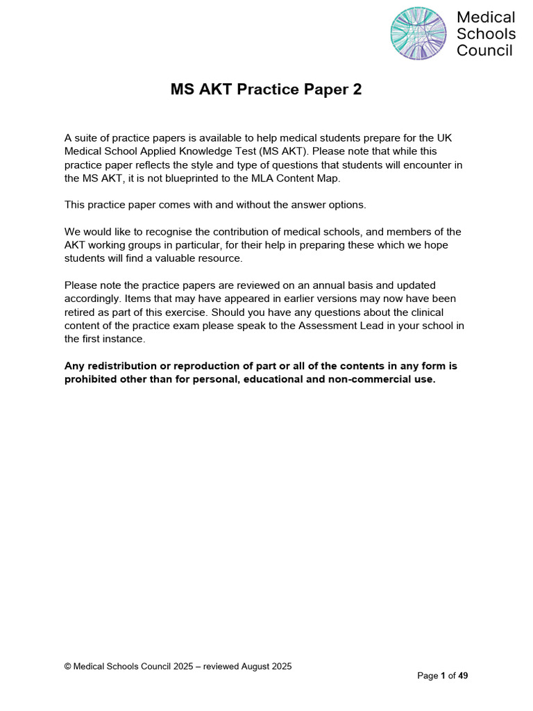 MLA AKT Practice Paper 2 - With Answers and Justifications | PDF ...