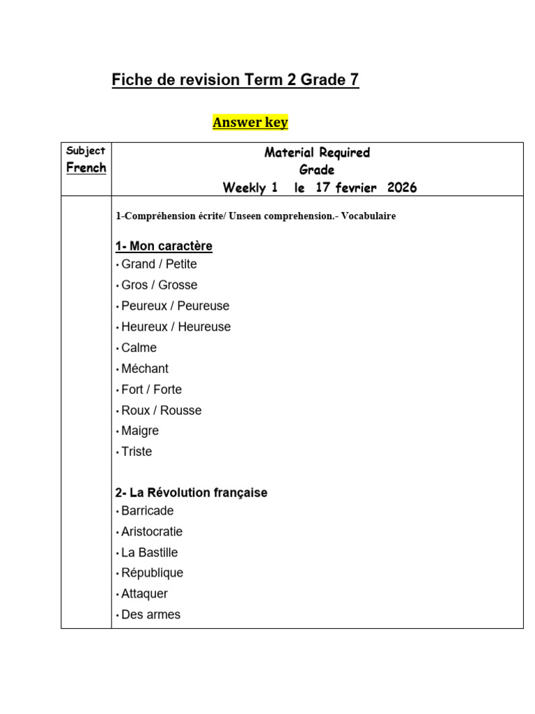 Answer Key Grade 7 | PDF | Phrase | Linguistique