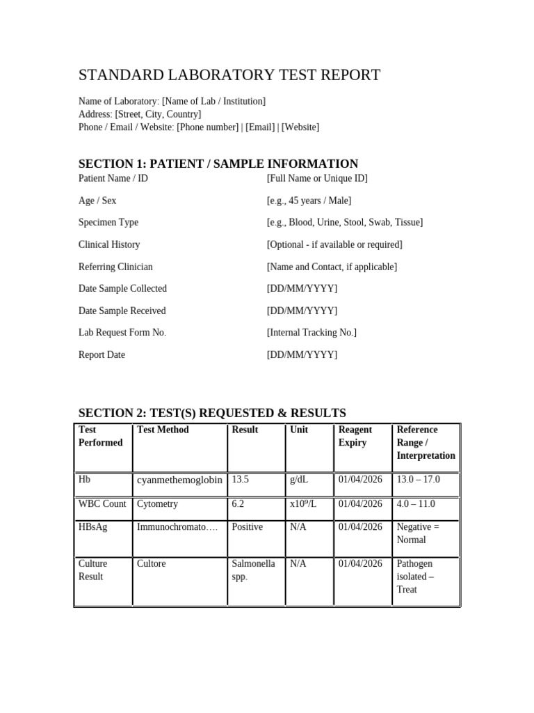 Standard Laboratory Test Report | PDF | Immunology | Medical Specialties
