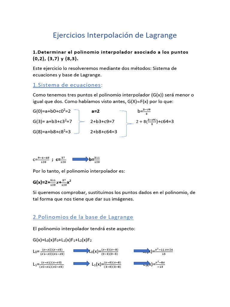 Ejercicios Interpolacion de Lagrange - Recurso 2 | PDF | Objetos ...