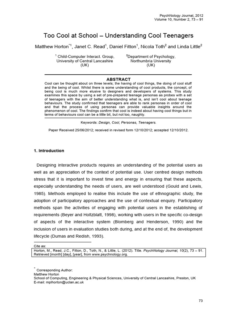 Too Cool at School Understanding Cool Te | PDF | Adolescence