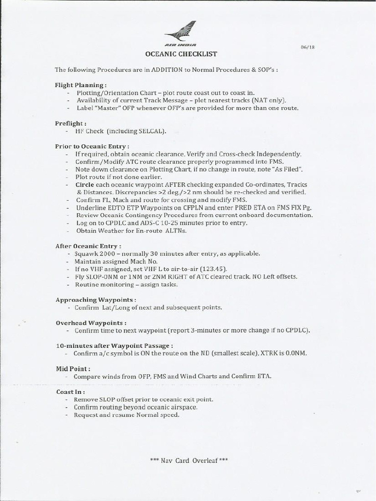 Oceanic Checklist | PDF