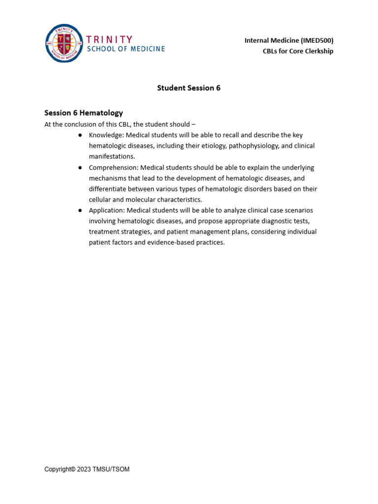 Student+ +IM+CBLs+Session+6 | PDF | Anemia | Lymphoma