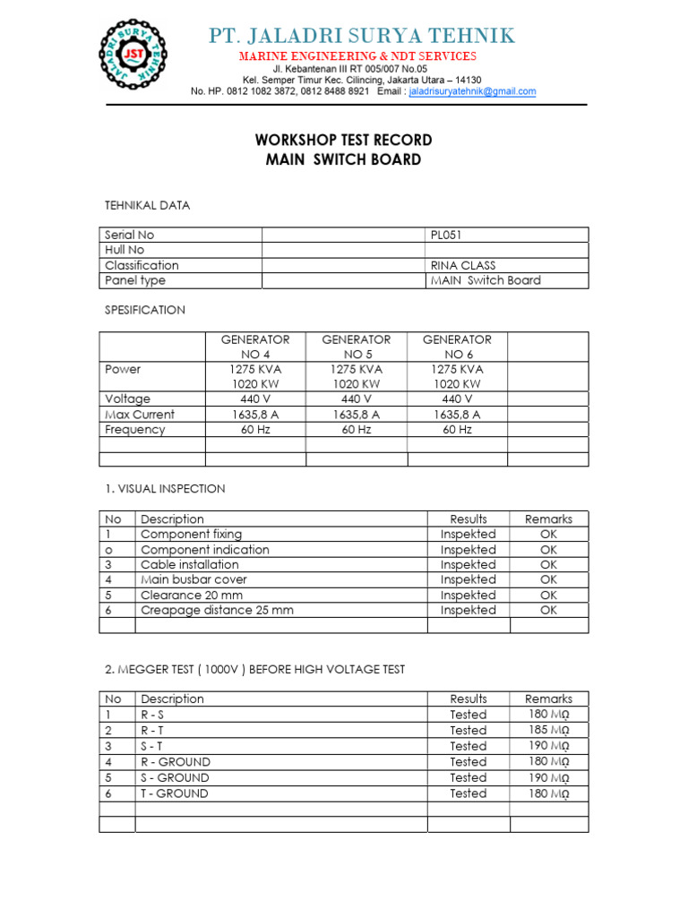 WORK SHOP TEST REPORTS OF NEW MSB | PDF | Electrical Engineering ...