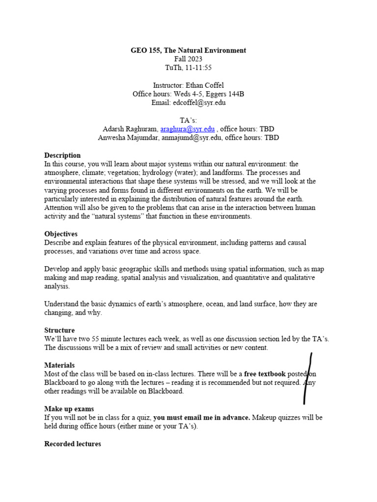 Coffel 2023F GEO155 Syllabus (1) Tagged | PDF | Greenhouse Gas | Climate
