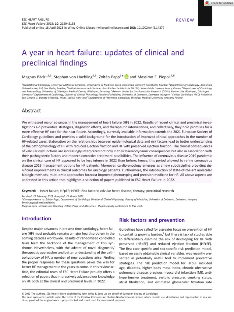 ESC Heart Failure - 2023 - Bäck - A Year in Heart Failure Updates of ...