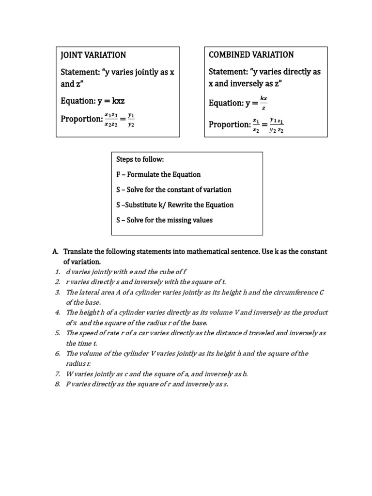 Joint and Combined Variations | PDF | Force | Gases