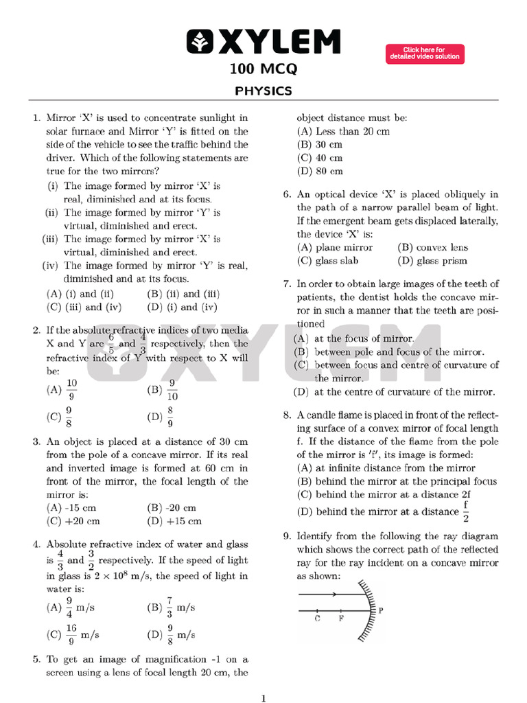 10 Cbse Physics 100 MCQ | PDF | Electrical Resistance And Conductance ...