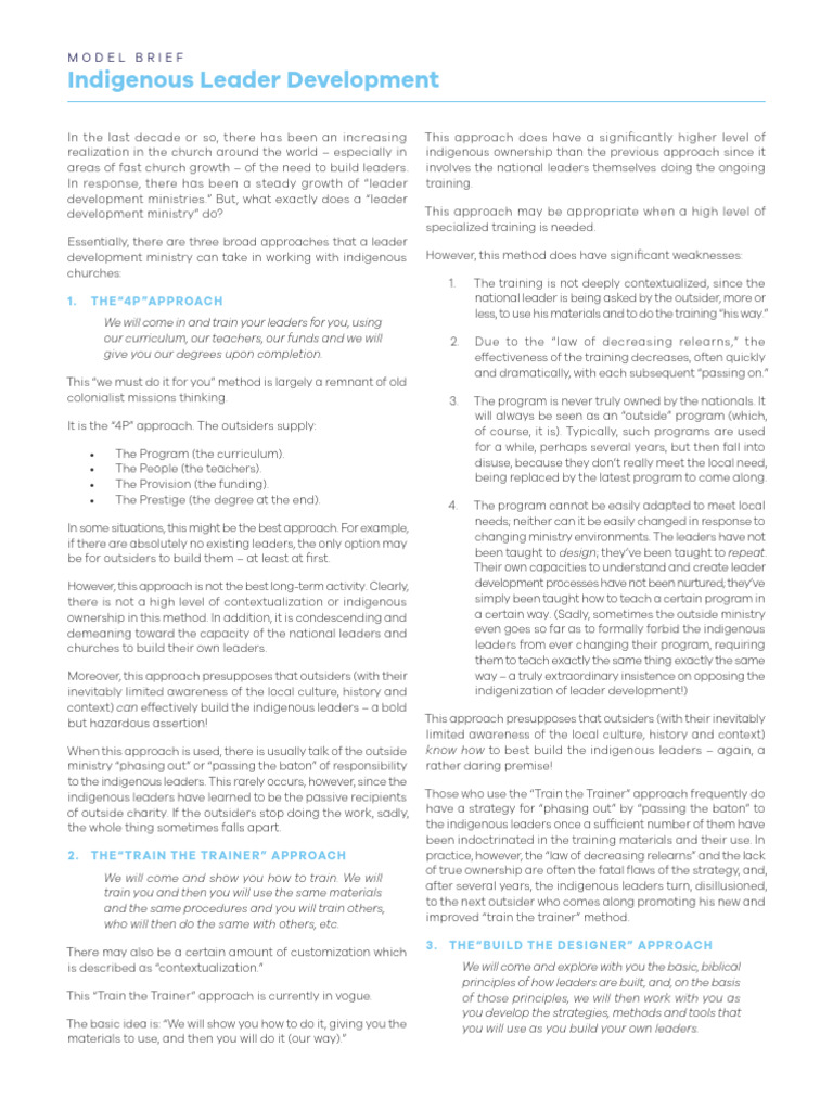 Core Model Brief Indigenous Leader Development | PDF | Curriculum