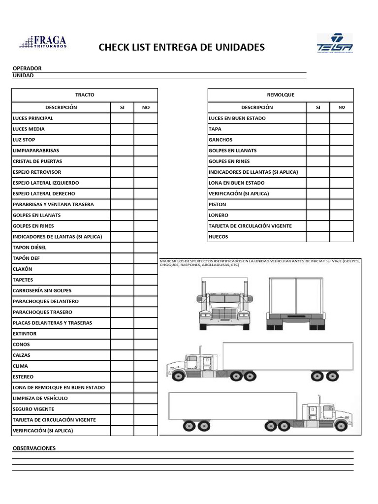 Check List Entrega de Unidades | PDF
