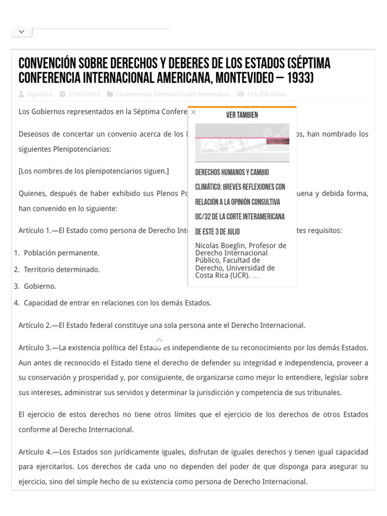 Convención Sobre Derechos y Deberes de Los Estados (Séptima Conferencia ...