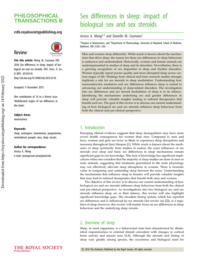 Sex Differences in Sleep Impact of Biolo | PDF | Sleep | Menopause