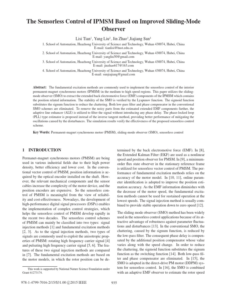 The Sensorless Control of IPMSM Based On Improved Sliding-Mode Observer ...