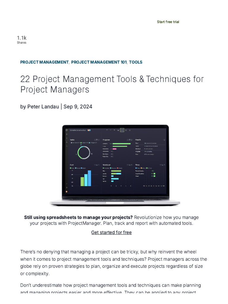 22 Project Management Tools & Techniques For Project Managers | PDF ...