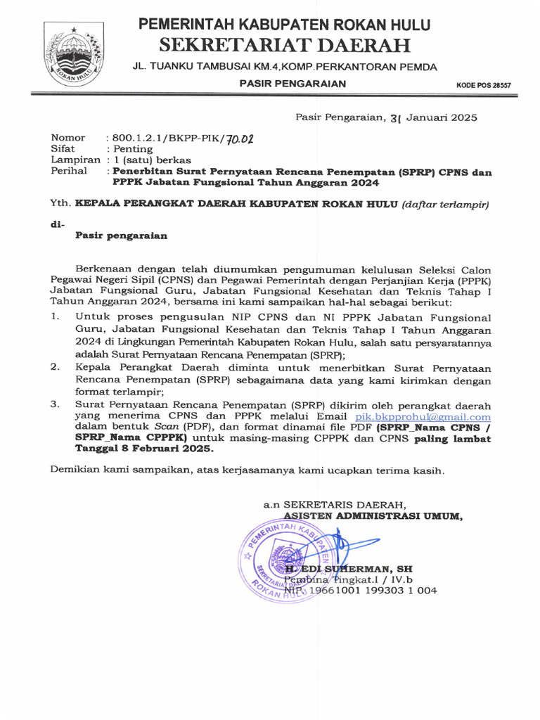 Penerbitan SPRP Cpns Dan PPPK 2024 | PDF