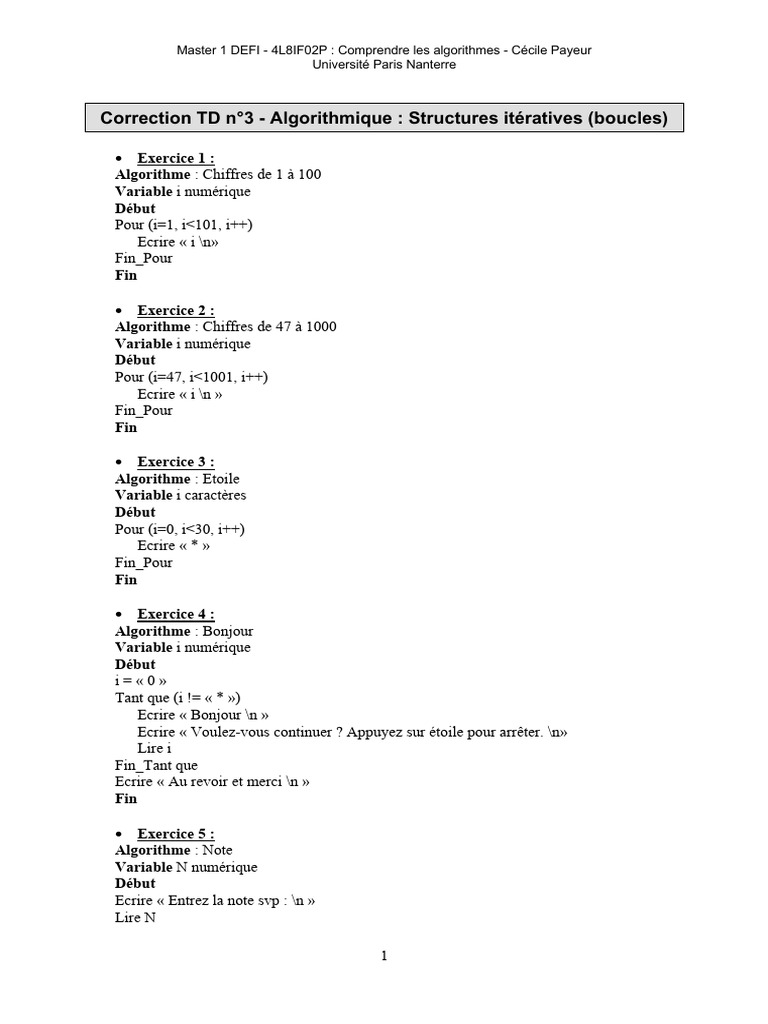 TD N°3 AlgoProg Correction | PDF | Algorithmes | Algorithmes et ...
