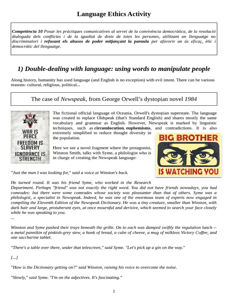 Competence 10 Activity Language Ethics - 2n Bat | PDF | Linguistics