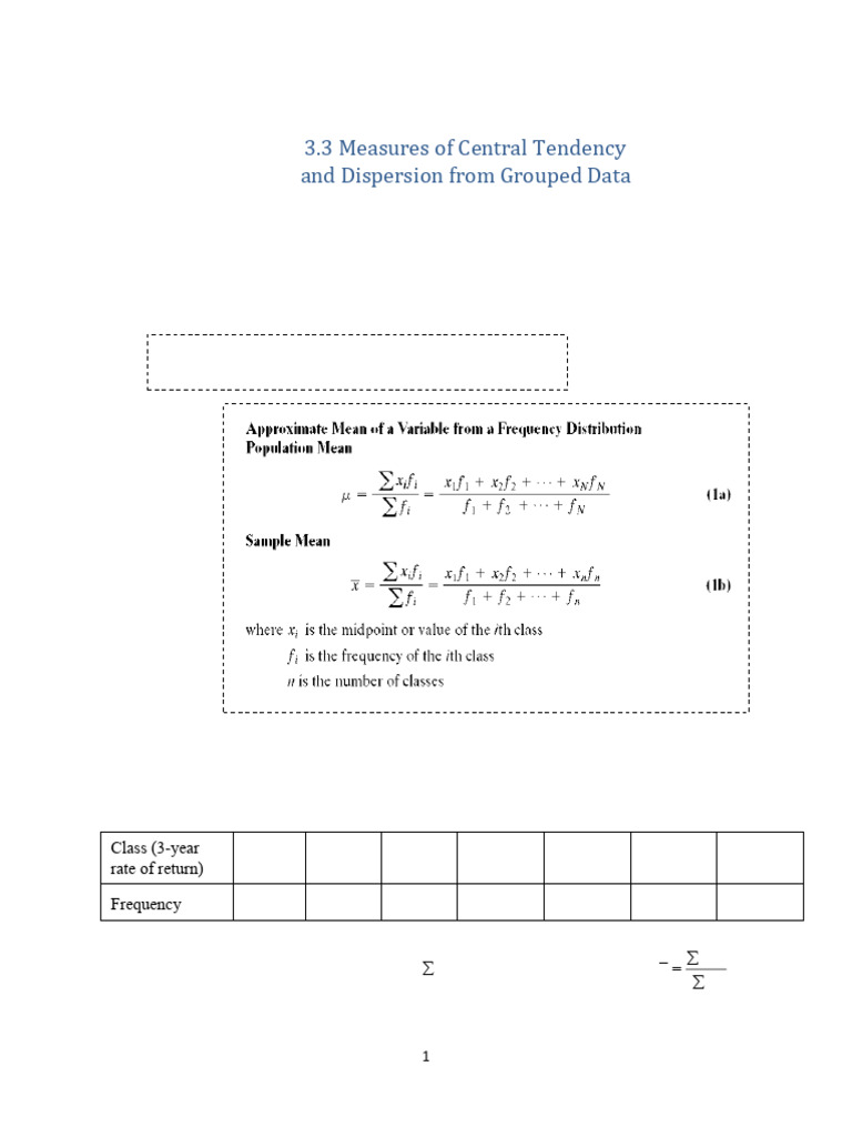 3.3 Measures of Central Tendency and Dispersion From Grouped Data | PDF ...