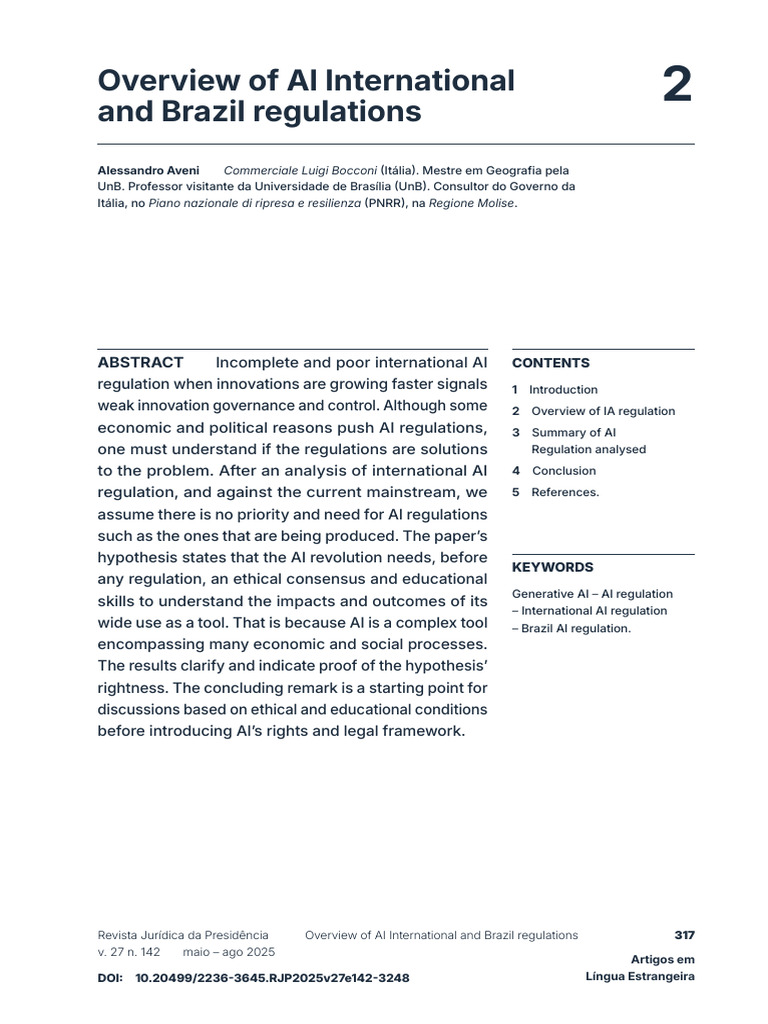Overview of AI International and Brazil Regulations | PDF | Artificial ...