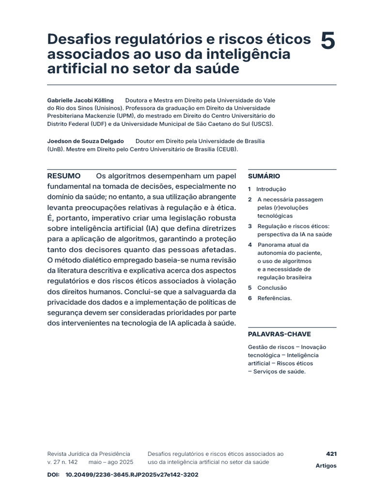Desafios Regulatórios e Riscos Éticos Associados Ao Uso Da Inteligência ...