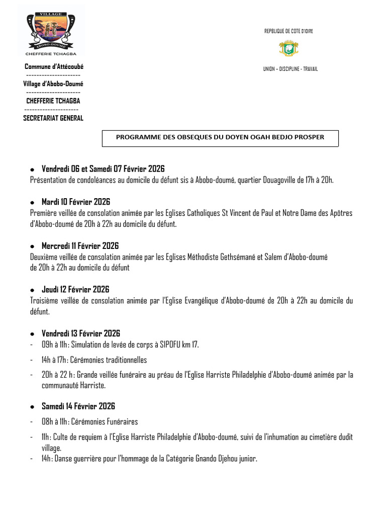 Programme Des Obseques | PDF