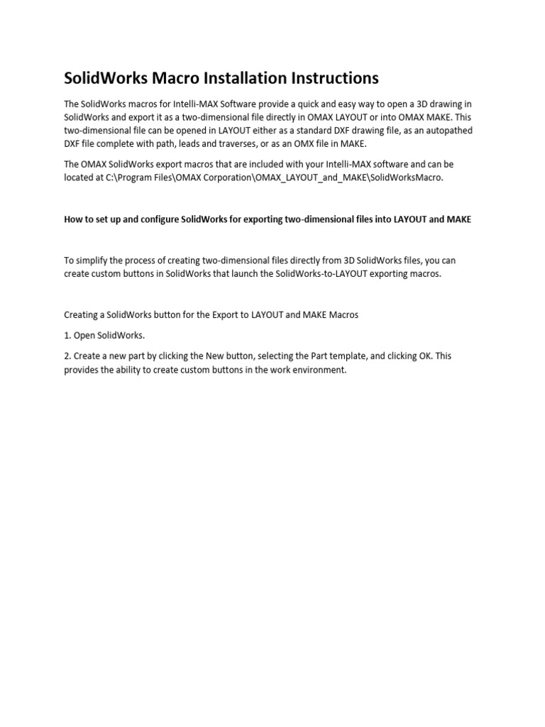 SolidWorks Macro Installation Instructions | PDF | Button (Computing ...