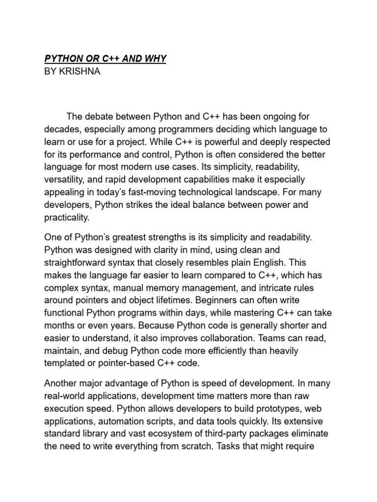 Debate_ Python or C - Krishna Rajesh - EnGLISH I | PDF | Python ...