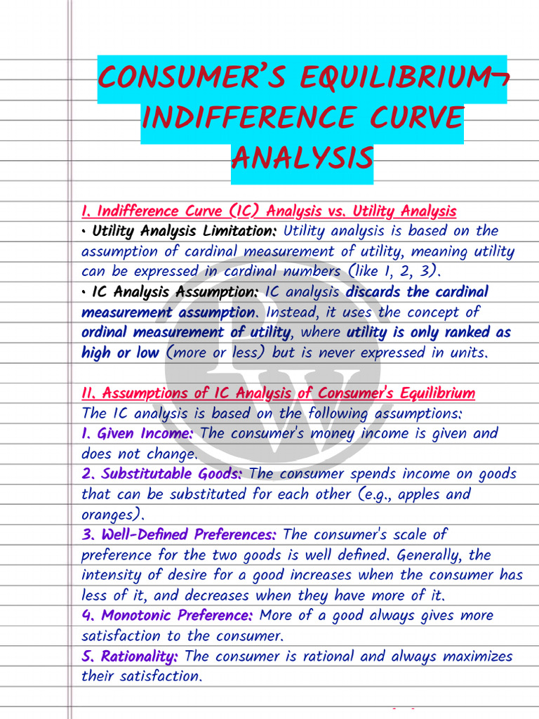 Indifference Curve Utility Analysis Handwritten Notes | PDF