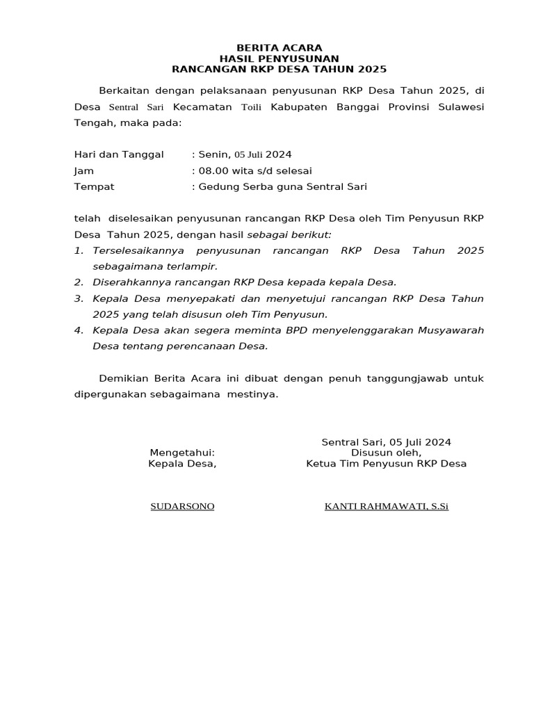 BA. Hasil Penyusunan Rancangan RKP Desa | PDF