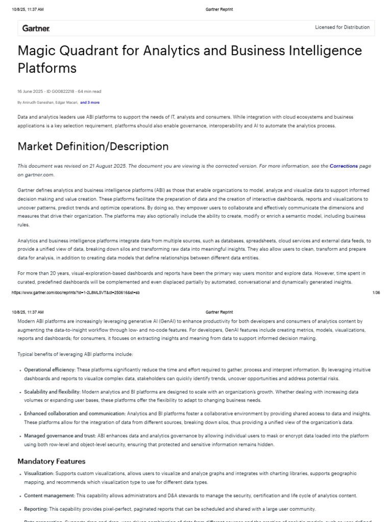 Gartner - Business Intelligence Platform 2025 | PDF | Cloud Computing ...