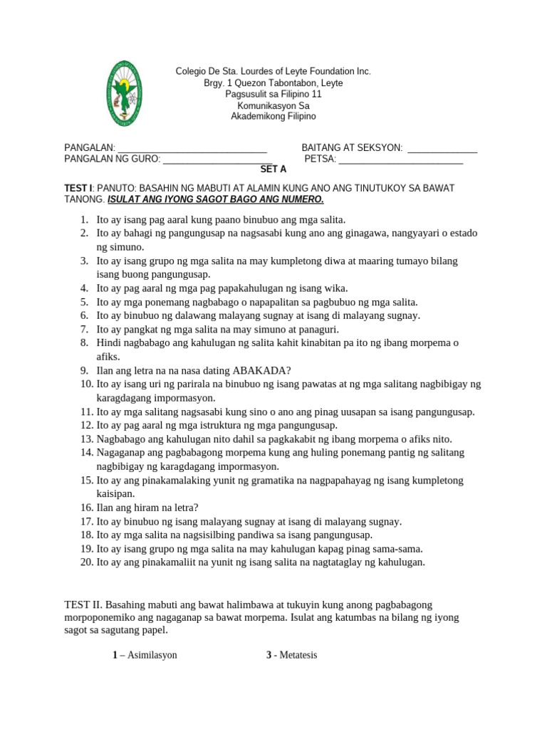Midterms in Fil | PDF