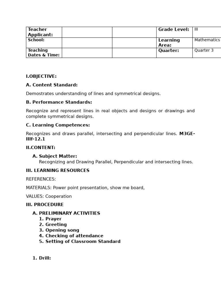 Marie Lesson Plan | PDF | Perpendicular
